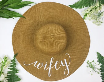 Floppy Sun Hat - Sequin Sun Hat - Bride Hat - Wifey hat - Custom floppy hat - Bride to be hat - Beach Bride - Just Married Hat - Honeymoon