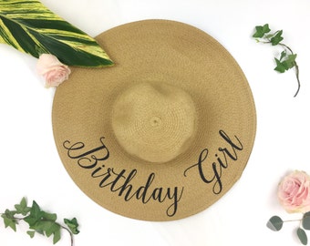Birthday Girl Hat - Floppy beach hat - Monogrammed hat - Monogram floppy hat - Birthday Gift - Statement Hat -Sequin Word Hat - Sequin Hat