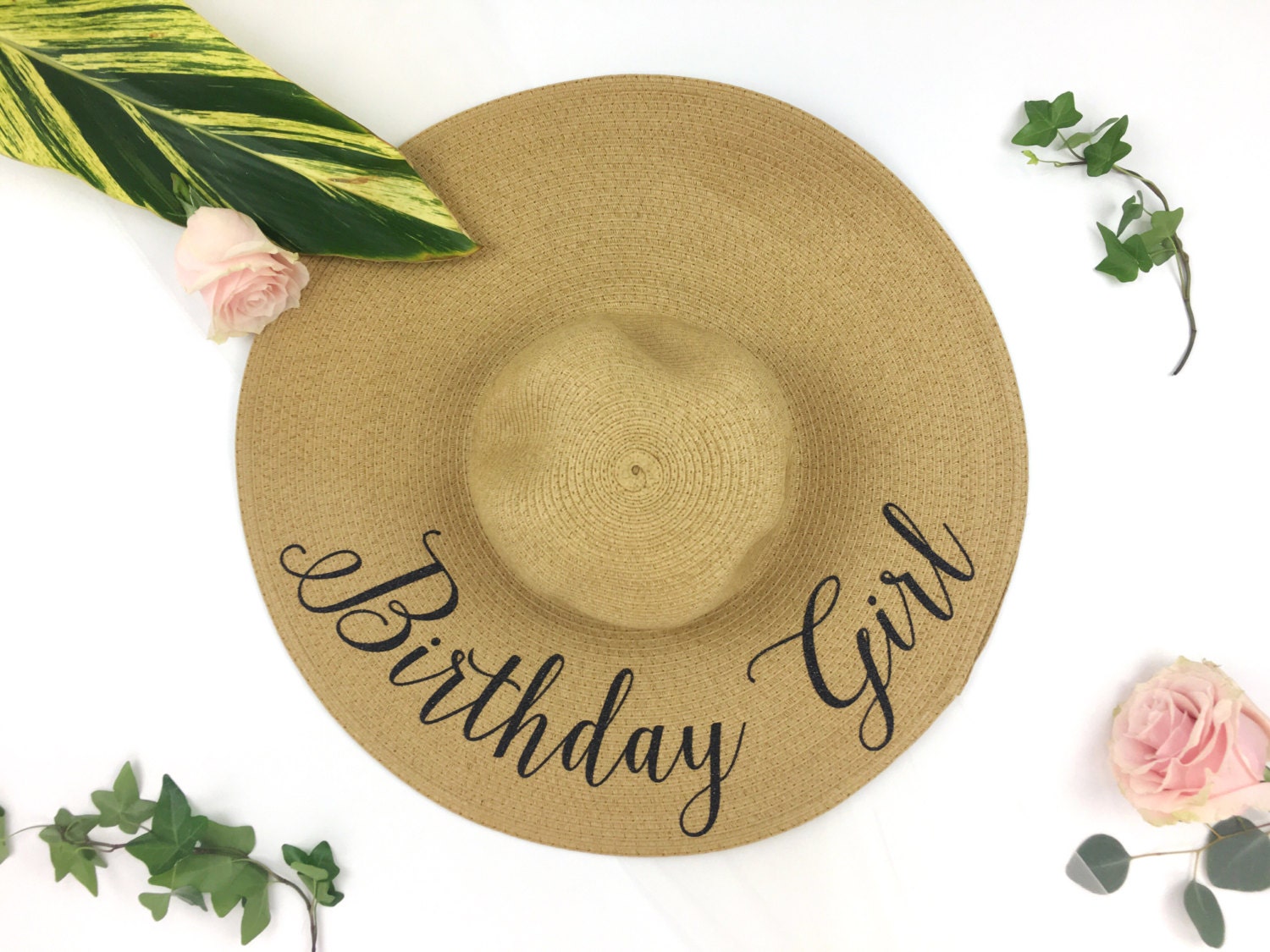 Navy Blue Floppy Beach Hat w/White Monogram