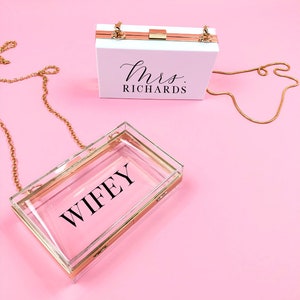 Personalized Acrylic Clutch, Box Clutch, Custom Mrs. Clutch, Bridal Clutch, Custom Bride Clutch, Mrs. Purse, Acrylic Purse, Acrylic Clutch