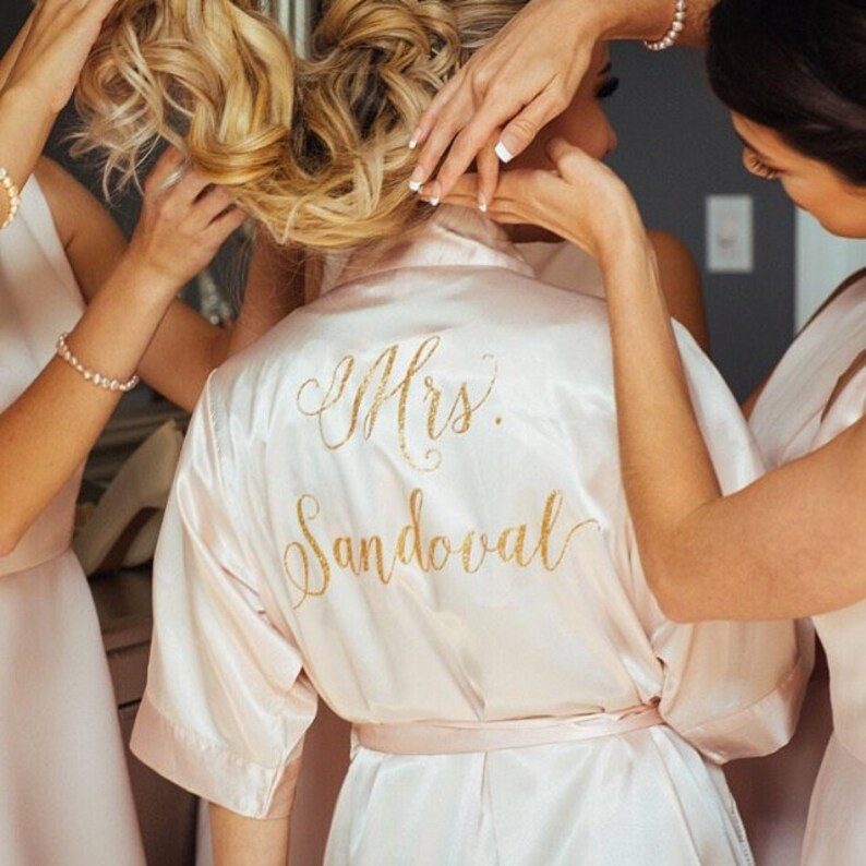 Bride Robe Wedding Day Robe Glitter Bridal Robe Bride Satin Bridal Lingerie Shower Gift Bridesmaid Robe Blush Robe rose gold image 6