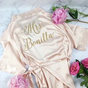 Plus Size Bride Robe Wedding Day Robe Glitter Bride Satin Bridal Lingerie Shower Gift Bridesmaid Robe Blush Robe rose gold image 1