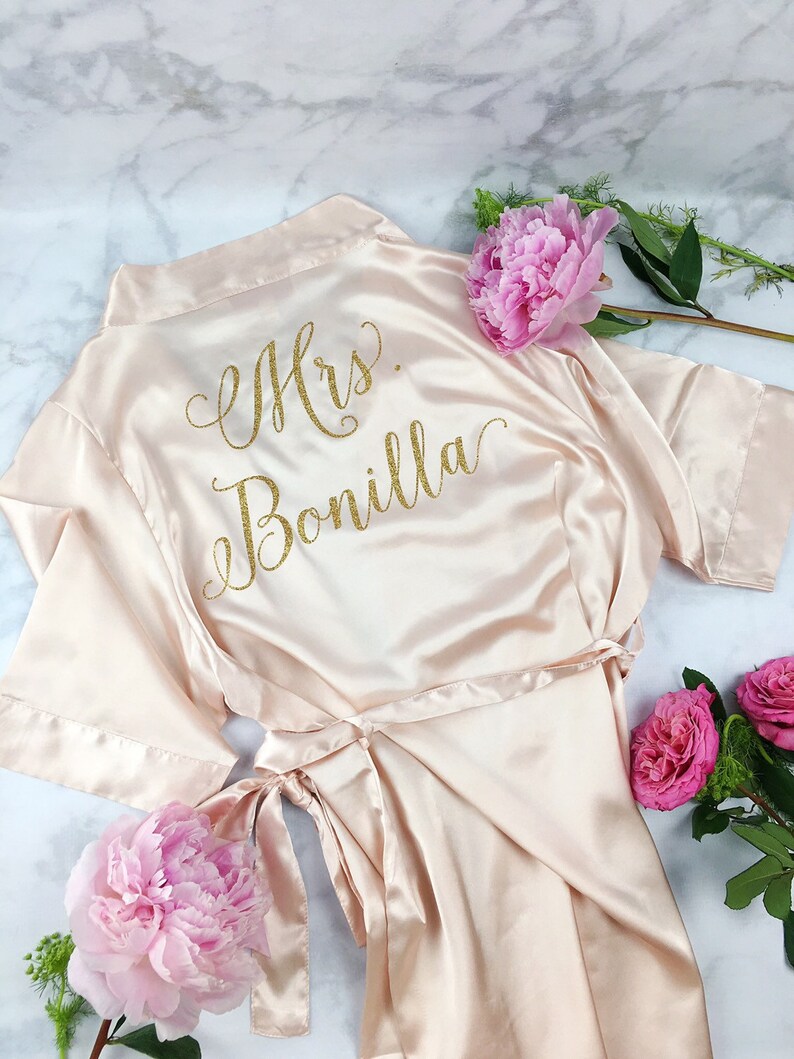 Bride Robe - Wedding Day Robe - Glitter Bridal Robe - Bride Satin  - Bridal Lingerie Shower Gift - Bridesmaid Robe -Blush Robe - rose gold 