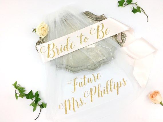 Personalize with Name & Color For FREE New Bachelorette Sash & Veil Future Mrs 