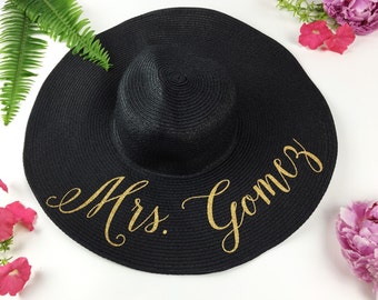 Custom Mrs Hat - Sequin Sun Hat - Bride Hat - Beach hat - Custom floppy hat - Bride to be hat - Beach Bride - Just Married Hat - Honeymoon