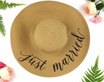 Floppy Sun Hat - Sequin Sun Hat - Bride Hat - Beach hat - Custom floppy hat - Bride to be hat - wifey hat - Just Married Hat - Honeymoon