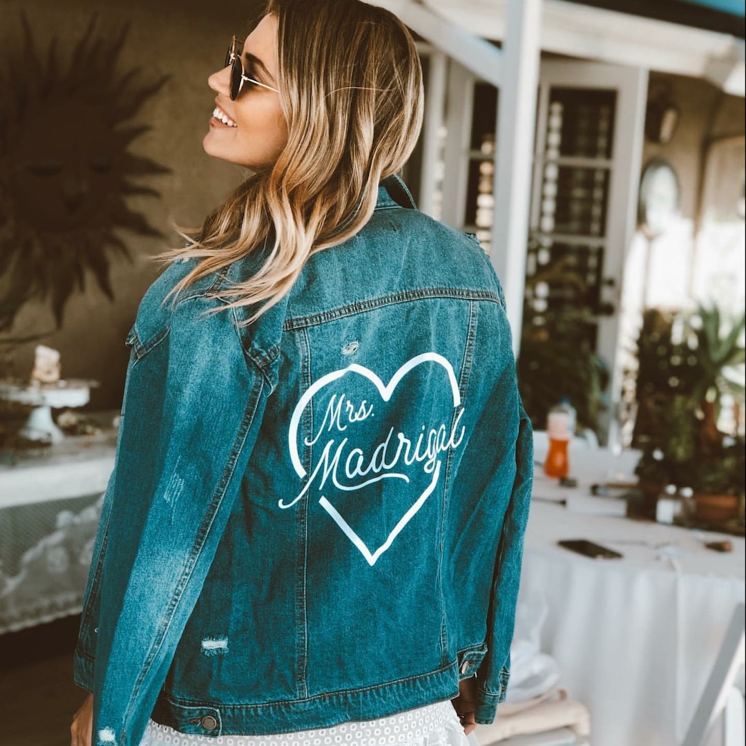  custom mrs wedding jacket transfer, custom iron on patch, custom  denim jacket, wifey jacket : Handmade Products