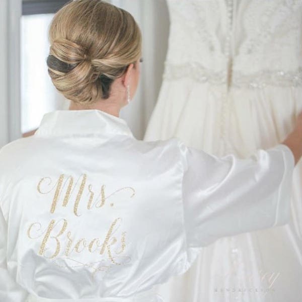 Bride Robe - Wedding Day Robe - Glitter Bridal Robe - Bride Satin  - Bridal Lingerie Shower Gift- Bridesmaid Robe -Blush Robe - wedding gift