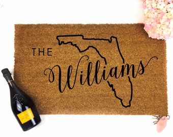 Custom Last Name Doormat - Florida gift- Custom Doormat - Personalized Doormat- Custom Mat - Wedding Gift - Housewarming gift- last name mat