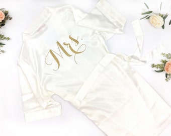Bride Robe - Wedding Day Robe - Glitter Bridal Robe - Bride Satin  - Lingerie Shower Gift - Bridesmaid Robe -Blush Robe- Mrs Robe -rose gold