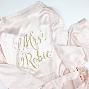 Bride Robe Wedding Day Robe Glitter Bridal Robe Bride Satin Bridal Lingerie Shower Gift Bridesmaid Robe Blush Robe rose gold image 1