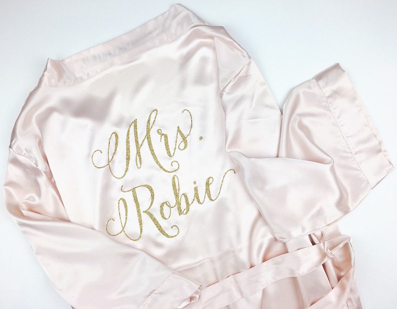 Bride Robe Wedding Day Robe Glitter Bridal Robe Bride Satin Bridal Lingerie Shower Gift Bridesmaid Robe Blush Robe rose gold image 1