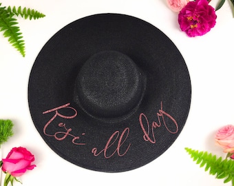 Rosé all day Floppy Sun Hat - Sequin Sun Hat - rose all day - Wifey hat - Custom hat - Bride hat - Beach Bride - Just Married Hat -Honeymoon