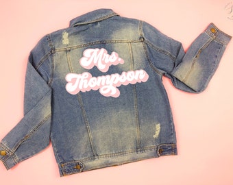 Mrs. Personalized Jean Jacket for Women/Bride/Bridesmaids/Maid of Honor/Mother of Bride/Mother of Groom/Wifey/Future Mrs./bachelorette trip