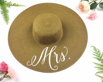 Mrs Floppy Sun Hat - Sequin Sun Hat - Bride Hat - Beach hat - Custom floppy hat - Bride to be hat - wifey hat - Just Married Hat - Honeymoon