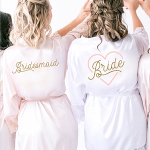 Lace Bride Robe - Wedding Day Robe - Lace Bridal Robe - Bride Satin  - Bridal Lingerie Shower Gift - Bridesmaid Robe -Blush Robe - Lace robe