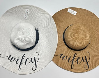 CLEARANCE - Floppy Sun Hat - Sequin Sun Hat - Bride Hat - Wifey hat - Custom floppy hat - Bride to be hat - Beach Bride - Just Married Hat