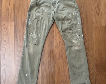 Vintage Genuine Distressed Mens Wrangler Khaki Jeans 29x30