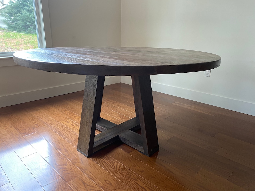 Modern Round Pedestal Dining Table, Rustic 60 Reclaimed Oak Etsy