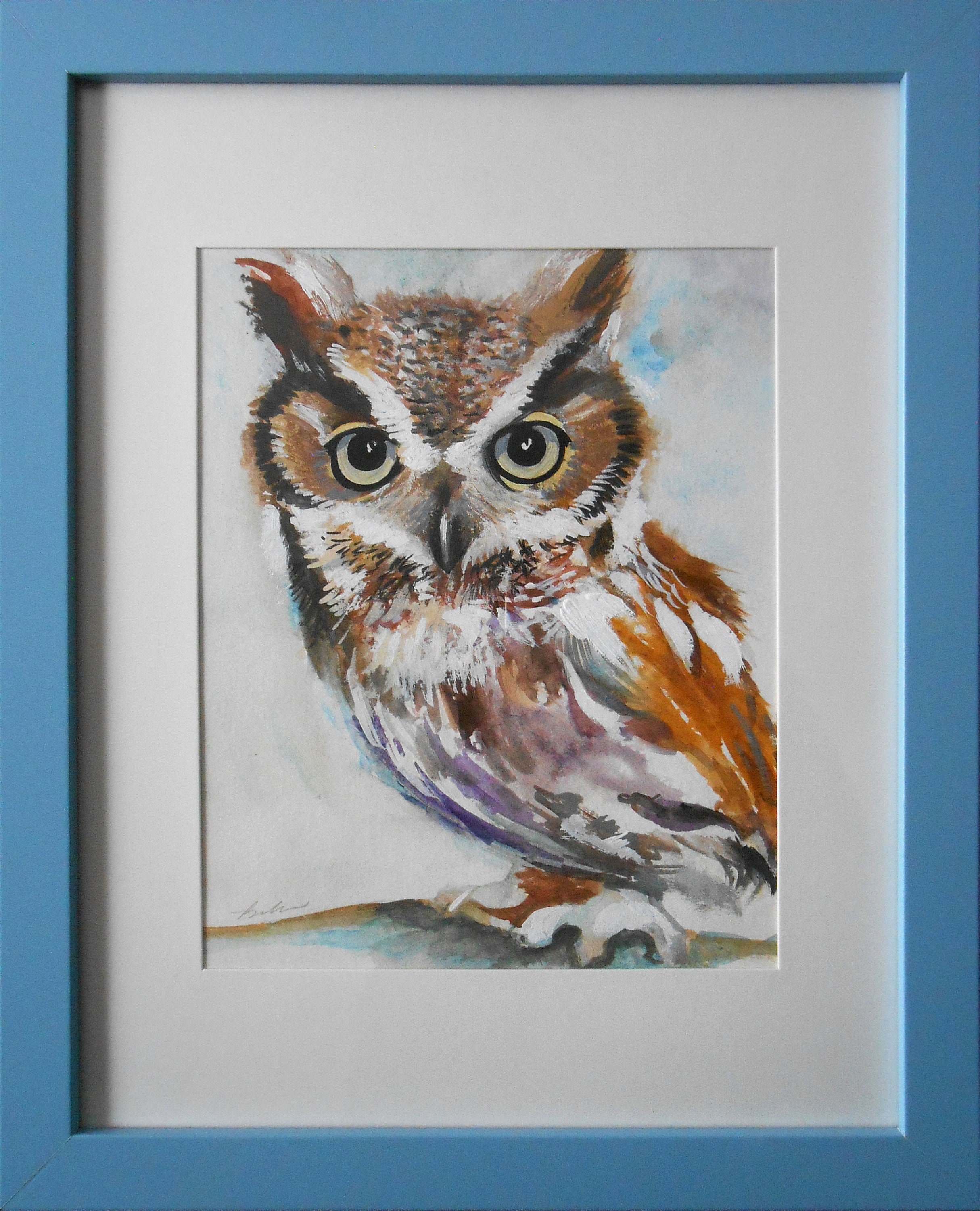 Owl in Watercolour Original Art - Framed 11" x 14"