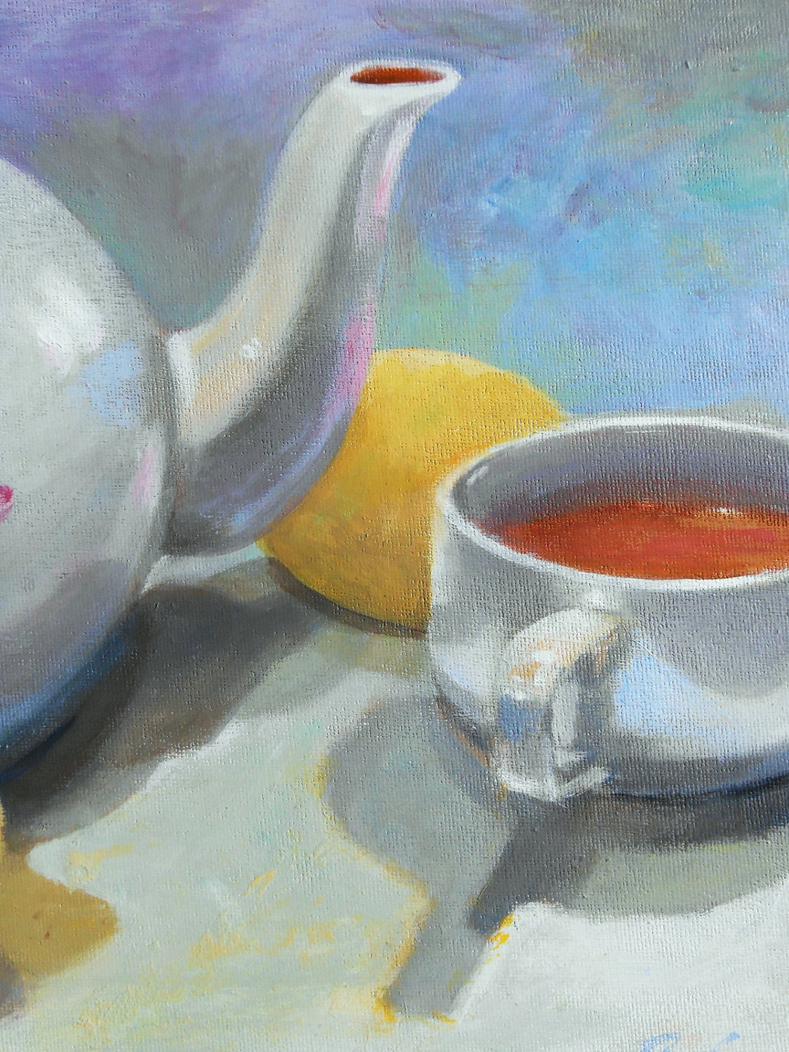 Teapot With Lemons 12 X 16 Acrylic Painting Etsy Canada