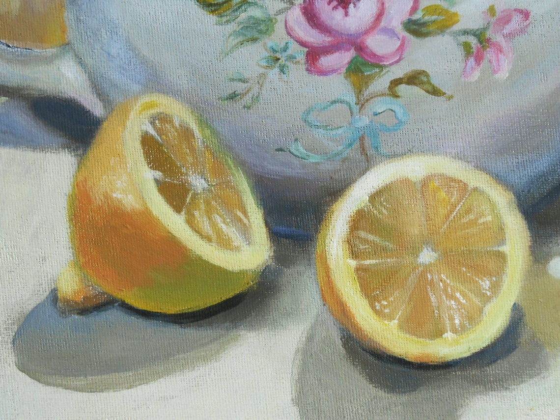 Teapot With Lemons 12 X 16 Acrylic Painting Etsy Canada