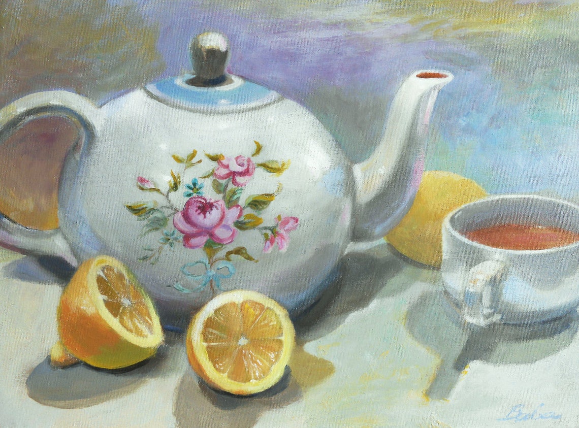 Teapot With Lemons 12 X 16 Acrylic Painting Etsy Canada