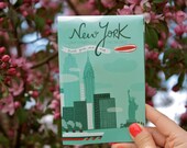 New York Landmarks Travel Map - Decorative and vintage looking,Sustainable
