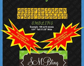 0.90 inch tall Rhinestone Font Template