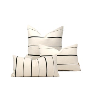 Cream and Black Stripe Pillow Cover: Farmhouse Lumbar Pillow