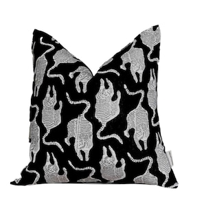 Bengal Tiger Black Linen Pillow Cover, Boho Chic Decor,