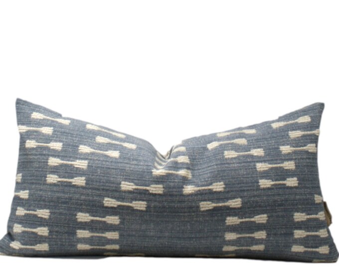 Tosh Blue and Cream Lumbar Pillow Cover, Blue Geometric Lumbar Pillow