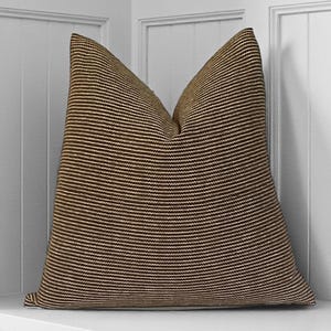 Brown and Cream Woven Striped Cotton Pillow Cover, Modern Farmhouse Pillow