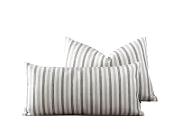 Beech | White and Charcoal Stripe Pillow Cover,  Extra Long Lumbar Pillow, White and Grey Stripe Pillow, Farmhouse Pillow