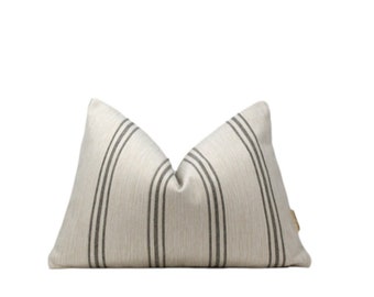 Marisa | Charcoal Stripe Pillow Cover, Neutral Stripe Pillow, Beige Stripe Pillow, Light Brown Stripe Pillow, Farmhouse,