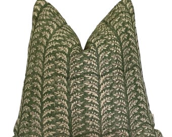 Green Floral Block Print Lumbar Pillow Cover | Linen Pillow