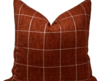 Rust Windowpane Plaid Pillow Cover: Long Lumbar or Square