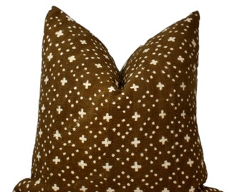 Dark Rust Mudcloth Pillow Cover: Woven African Cotton, Ethnic Design Pillow