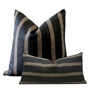 Charcoal Taupe Stripe Pillow Cover: Modern Farmhouse Style