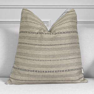 Taupe and Black Stripe Pillow Cover: Modern Farmhouse Lumbar Pillow