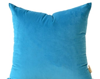 Funda de almohada de terciopelo Zen Sapphire: almohada turquesa aguamarina