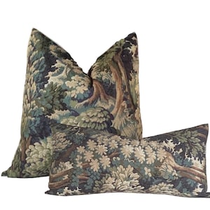 Botanical Forest Tapestry Pillow Cover: Dark Academia Style