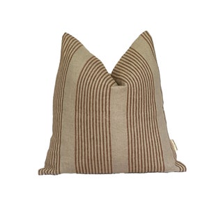 Mustard Stripe Block Print Linen Pillow Cover - Extra Long Lumbar