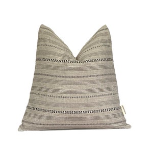Taupe and Black Stripe Pillow Cover: Modern Farmhouse Lumbar Pillow