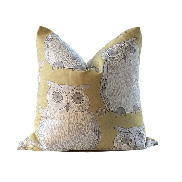 Hoot Whimsical Owl Mustard Pillow Cover