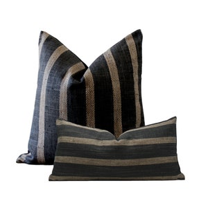 Pearce | Charcoal and Taupe Stripe Pillow Cover, Modern  Farmhouse Pillow, Woven Stripe Pillow,