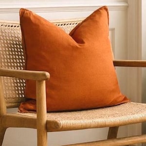 Avila Cognac Flanged Linen Pillow Cover