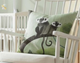 Funda de cojín decorativa con estampado de mono verde, cojín de algodón para habitación infantil