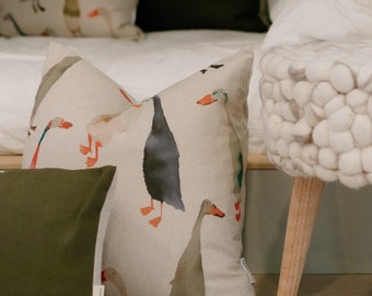 Goose Print Pillow Cover: Farmhouse Animal Pillow