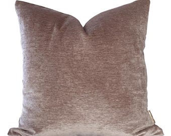 Funda de almohada de terciopelo antiguo color moca: almohada decorativa de poliéster marrón suave